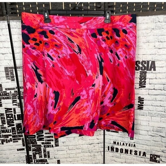 Lane Bryant Plus 26 Red Multi Paint Splash Zip Back Knee Length Skirt - Picture 1 of 3